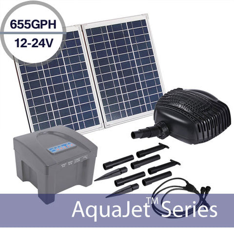 Solar Water Fountain Pump with Battery Backup – AquaJet Custom Kit 24V with Battery Backup